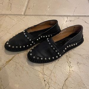 AS98 Black Leather Studded Flats